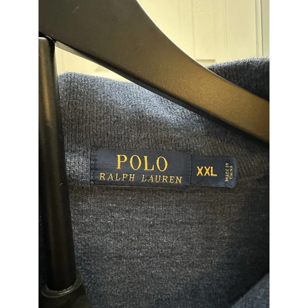 polo ralph lauren mens quarter zip sweater‎ Blue With Brown Elbow Patches XXL - Picture 11 of 12